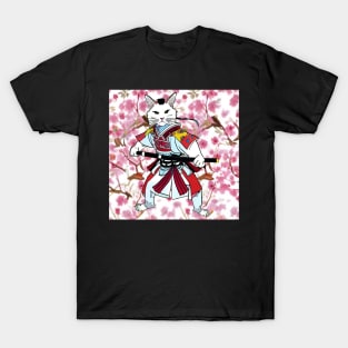 Haku Cat Samurai with Sakura! T-Shirt